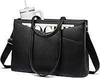 Vista 1 de LOVEVOOK Bolsa de mano para computadora portátil para mujer, bolsas de trabajo de cuero de 15.6 pulgadas con soporte grande para tazas para Negro