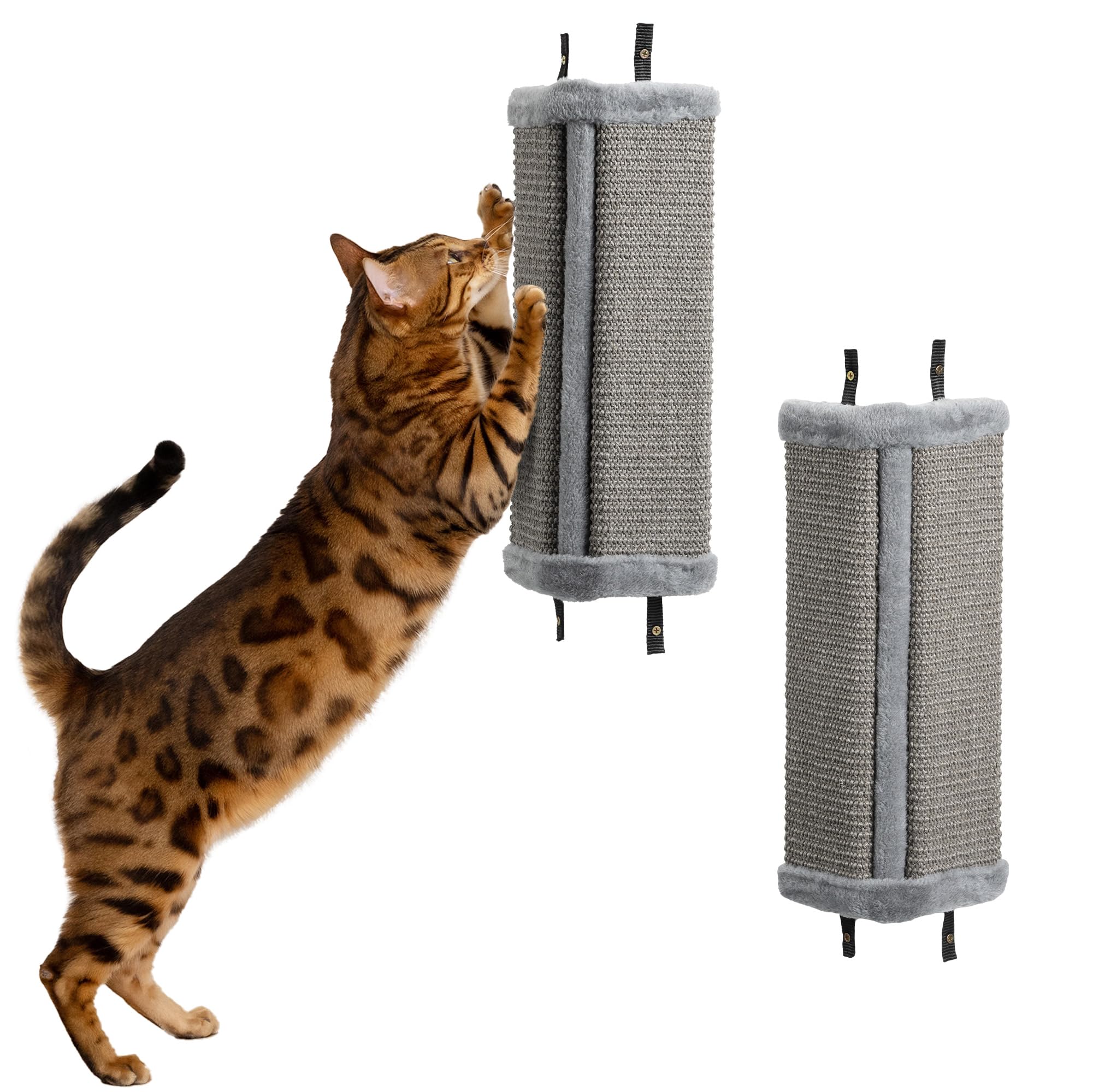 Navaris Wall Mounted Cat Corner Scratcher, Set of 2, Grey - Durable Sisal Cat Scratching Essentials - 4 Nylon Straps for Secure Wall Mounting - Protect Wallpaper and Corners