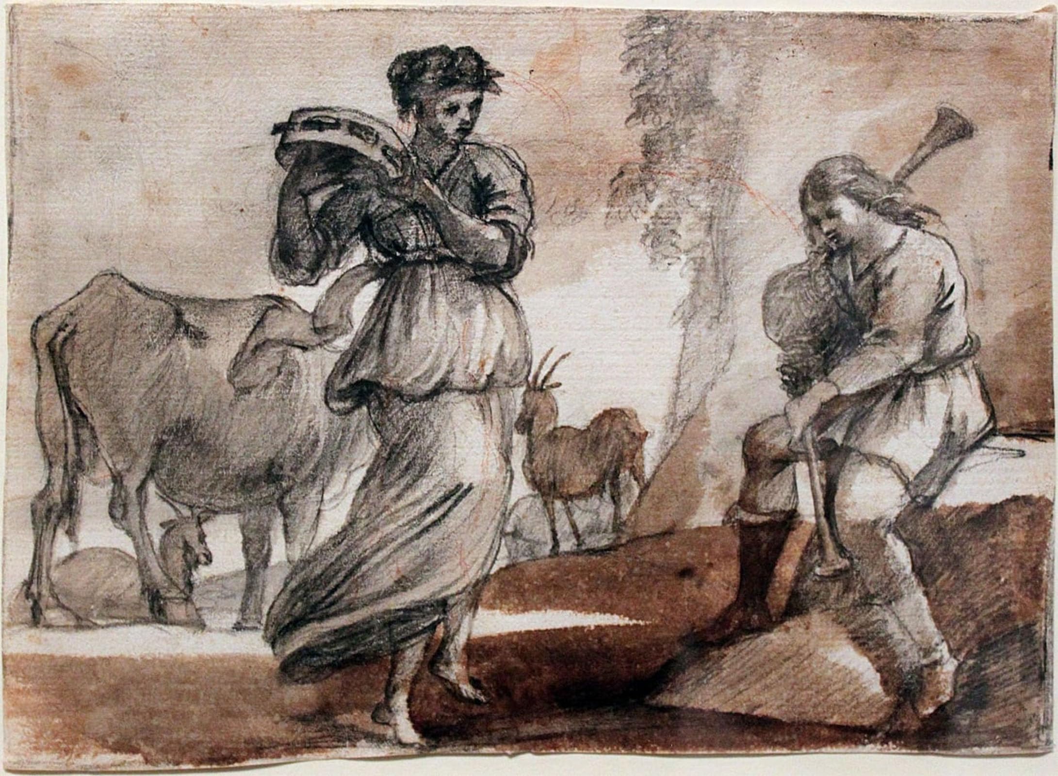 SERENDIPITP Aesthetic Poster Photo Wall Print Retro Picture Dancer Wtith Tambourine and Bag Piper by Claude Lorrain Modern Wall Artwork for Home Decor 60x90cm