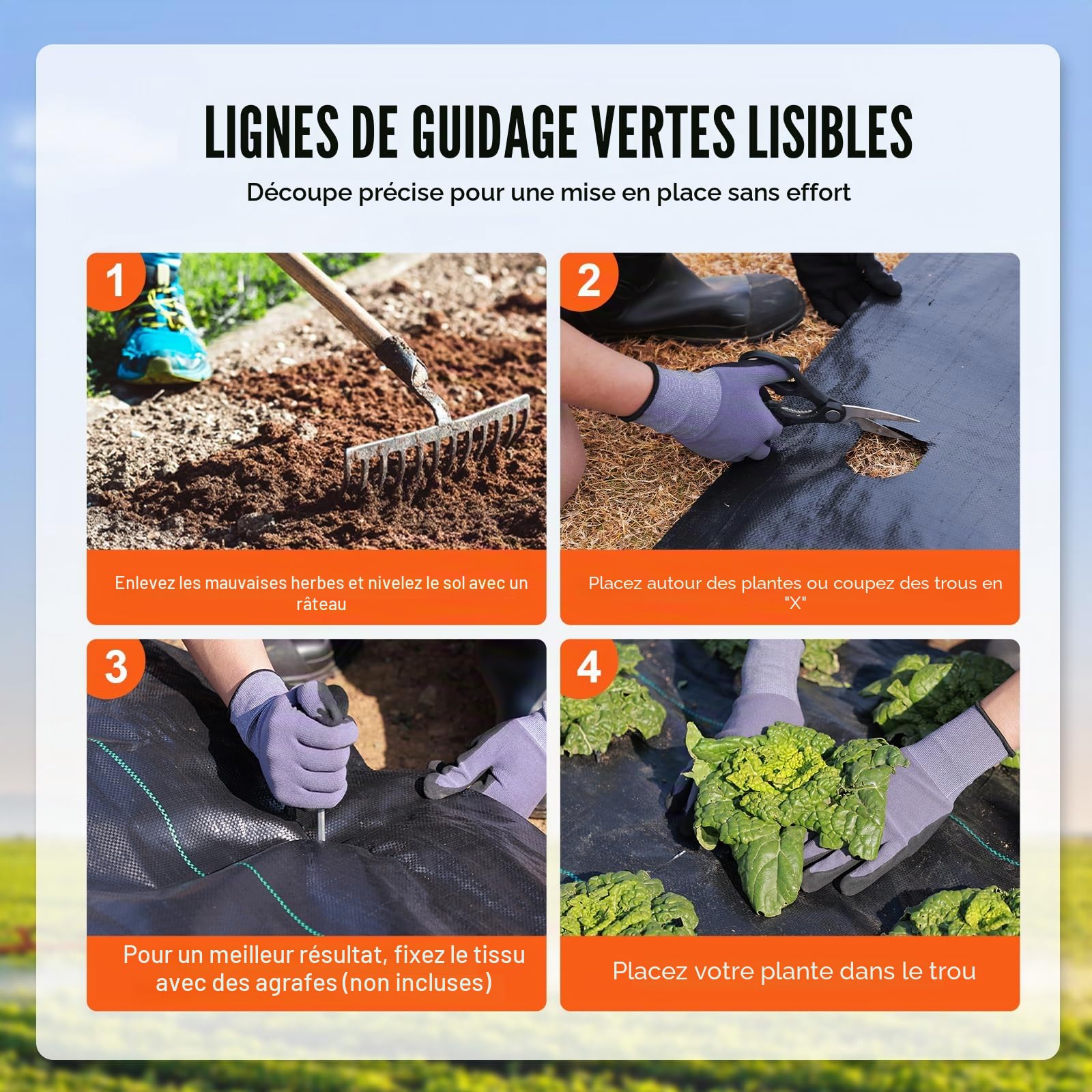VEVOR Toile de Paillage Anti-Mauvaises Herbes 4x18,3 m Géotextile Tissé Anti Repousse Herbe Sous Gravier 170 g/m² Toile PP Perméable Résistant à Déchirure pour Aménagement Paysager, Couvre-sol, Noir