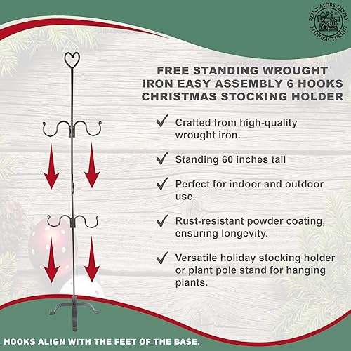 Miniatura 3 de Soporte de pie para calcetín de Navidad Hecho de hierro forjado con 6 perchas de ropa Los ganchos tienen forma de corazón
