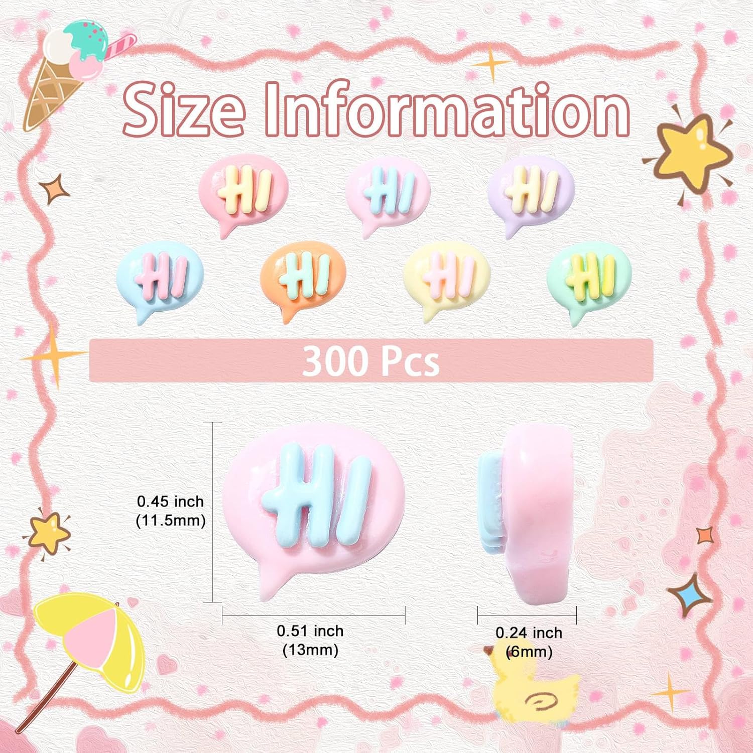 LiQunSweet 300 Pcs Mixed Colors Word Hi Chat Box Resin Cabochons Talking Board Plastic Flatback Nohole Beads for DIY Craft Embellishment Phone Case