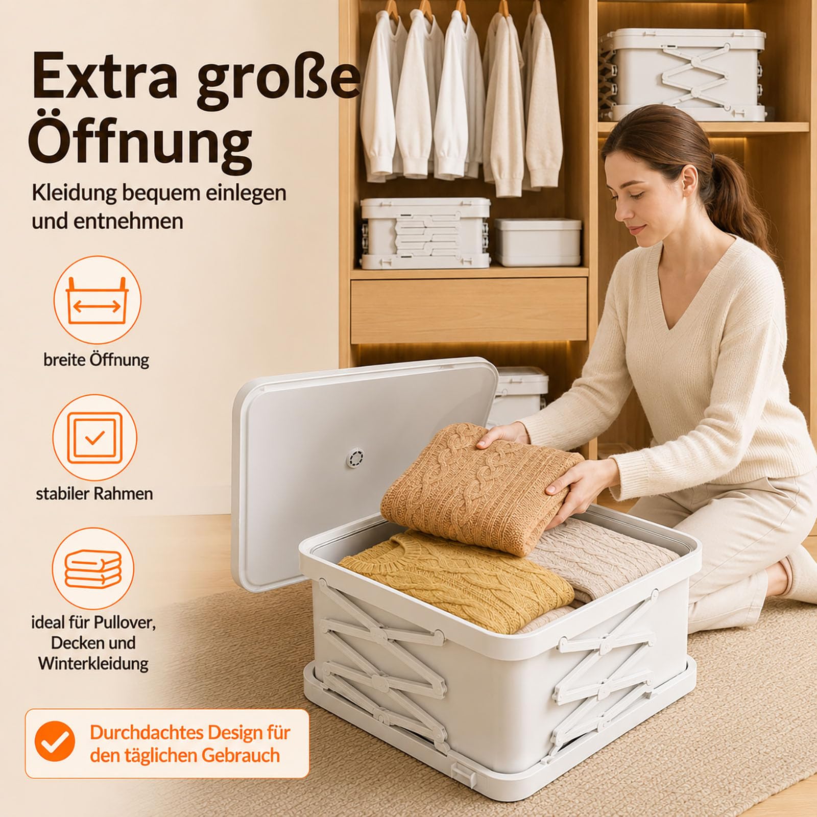 Vakuumbeutel für Kleidung mit Box und Vakuumpumpe, 65L，Weiß：4 Stück