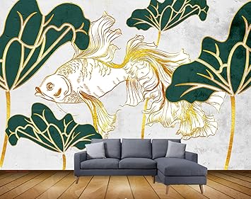 Beibehang Exclusive BVZ0824 Modern Minimalist Texture Koi Lotus Leaf Tv Background Wall HD 3D Wallpaper(152 cm x 91 cm)
