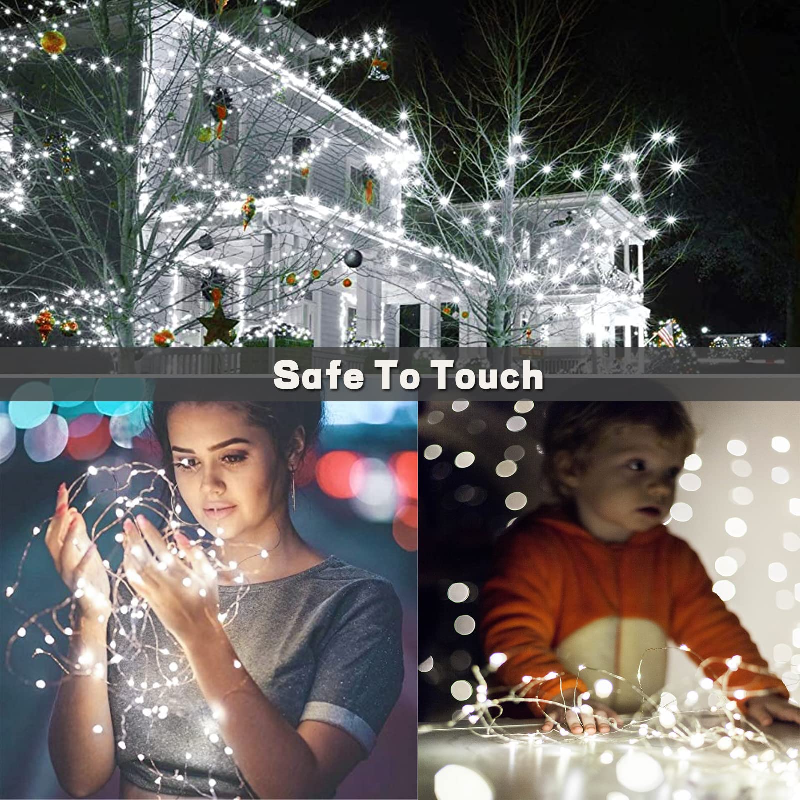 Lichterkette mit 100 LEDs, batteriebetrieben, mit Fernbedienung und Timer, Weihnachtslichterkette für Schlafzimmer, wasserdicht, 8 Modi, funkelnde Lichter für Zimmer (kaltweiß), 6 Stück