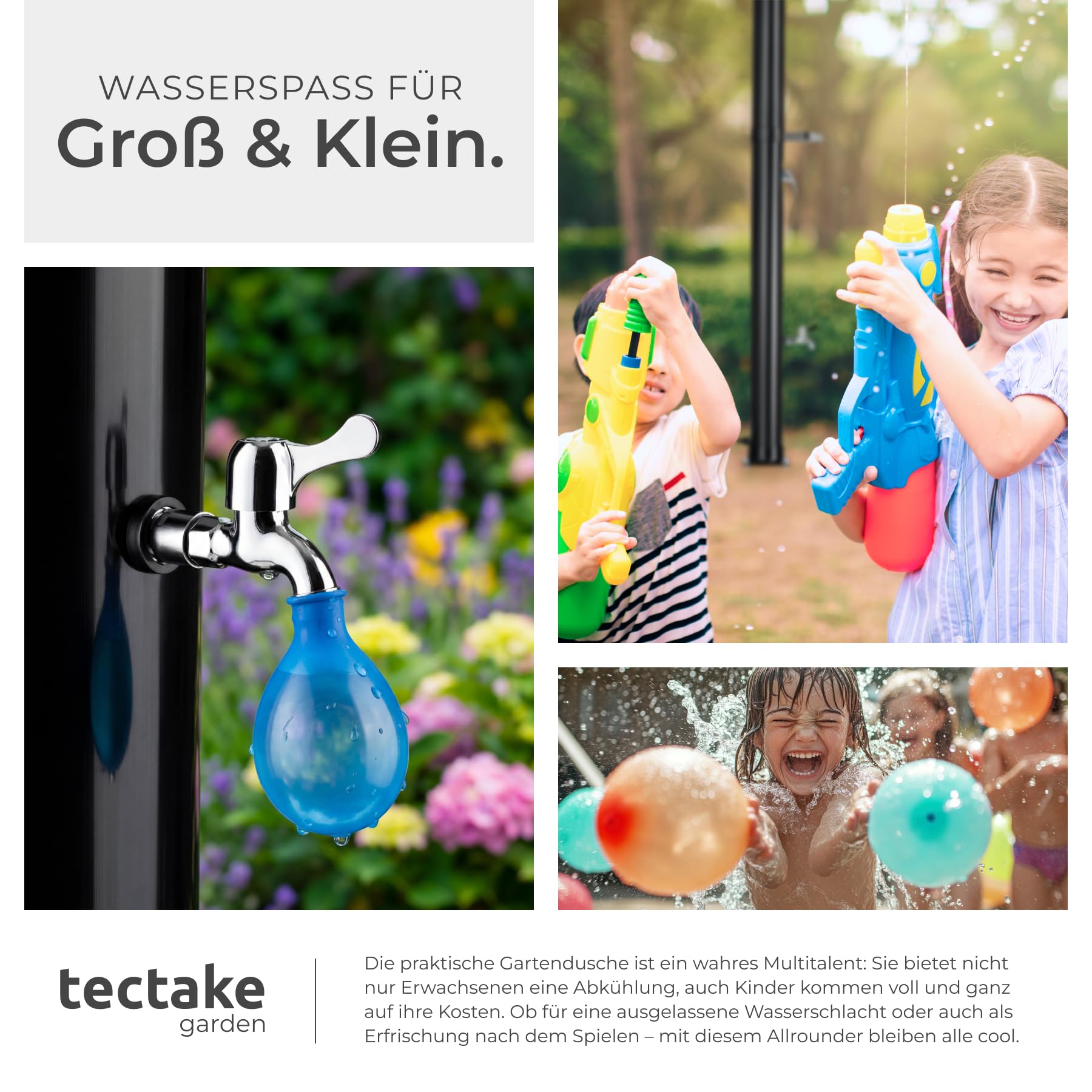 TecTake® Solardusche 20 l, bis 60° C warmes Wasser, drehbarer Regenduschkopf, Gartenschlauch-Anschluss, Wasserhahn, Garten Solardusche, Schutzhülle, Warmwasser, Campingdusche, Außendusche - schwarz
