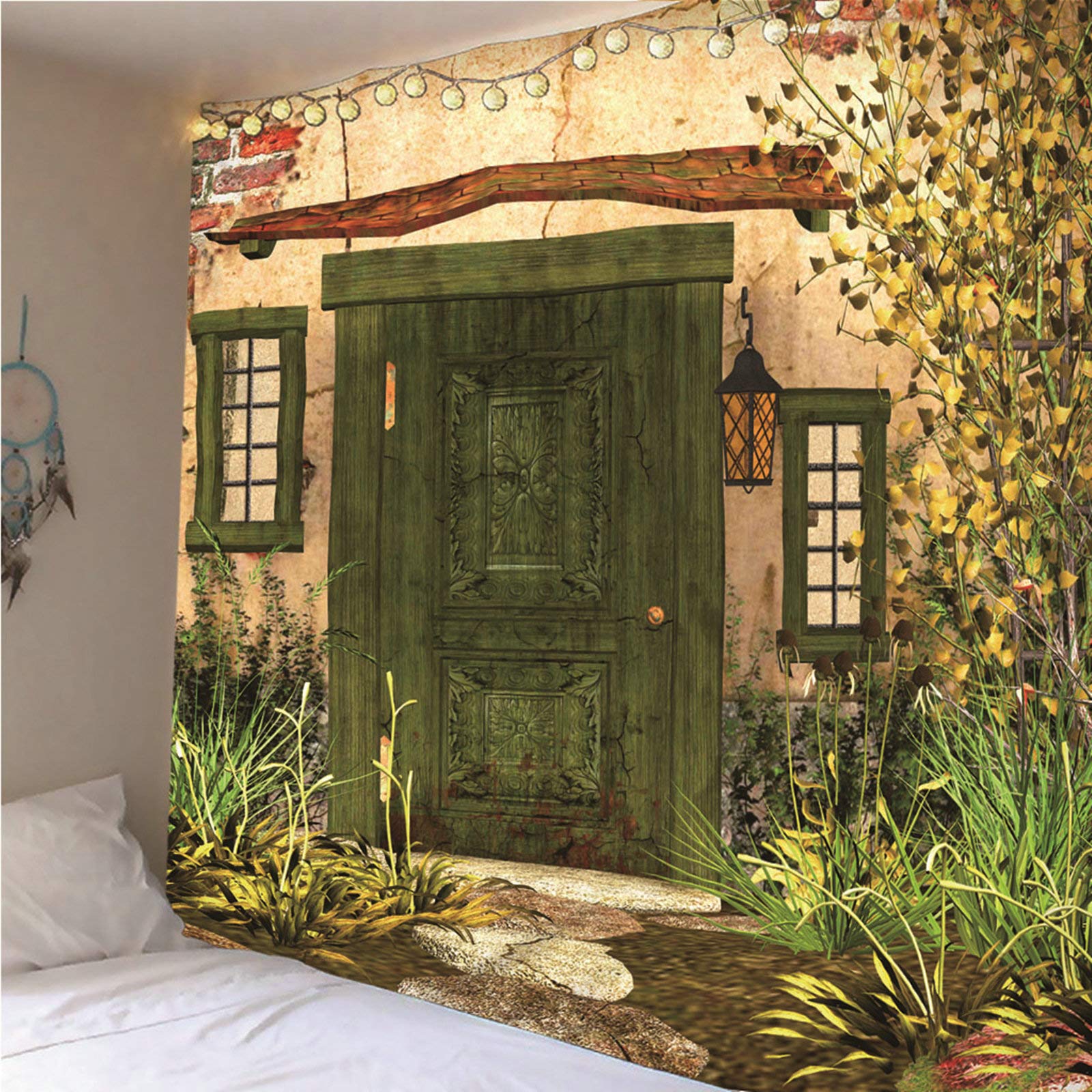 Amazon.co.jp: タペストリー 大判 ドアと花 緑 タペストリーおしゃれ