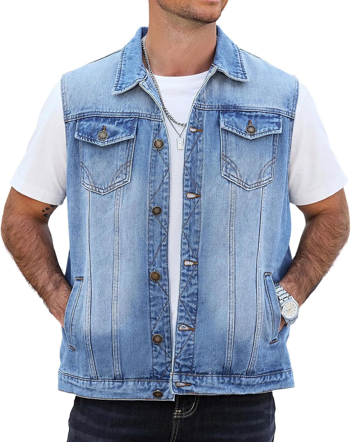 Men's Denim Vest,Slim Fit Sleeveless Jacket Vintage Casual Summer Jean Vest for Men