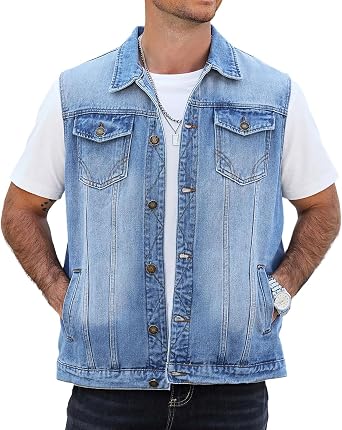 Mens Denim Vest Sleeveless Shirts Jean Jacket