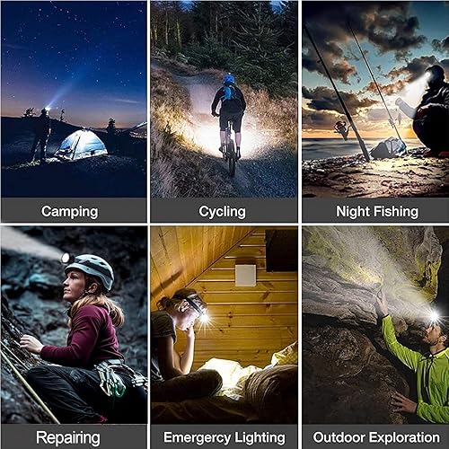 Miniatura 7 de Faros delanteros recargables para adultos de alto lumen súper brillante, lámpara de cabeza impermeable, 4 modos con luz de advertencia trasera, para