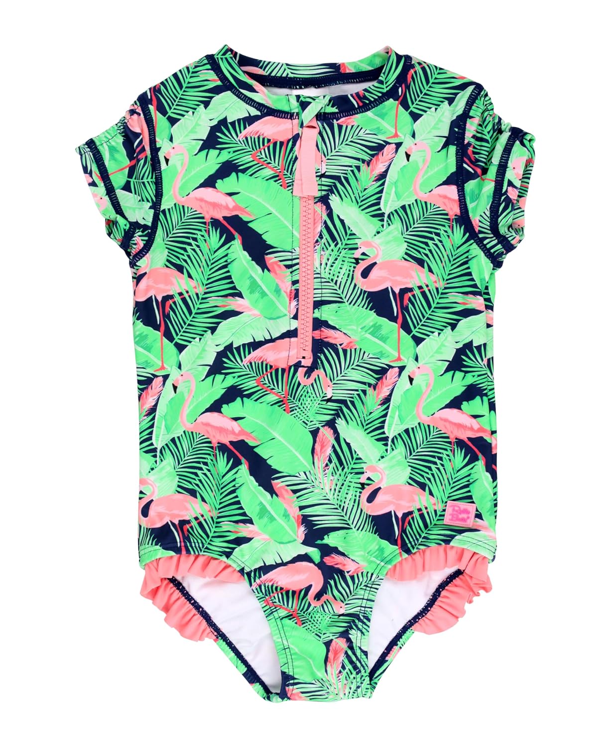 RuffleButts Little Girls Long Sleeve Zipper Rash Guard One Piece w/UPF 50+ Sun Protection