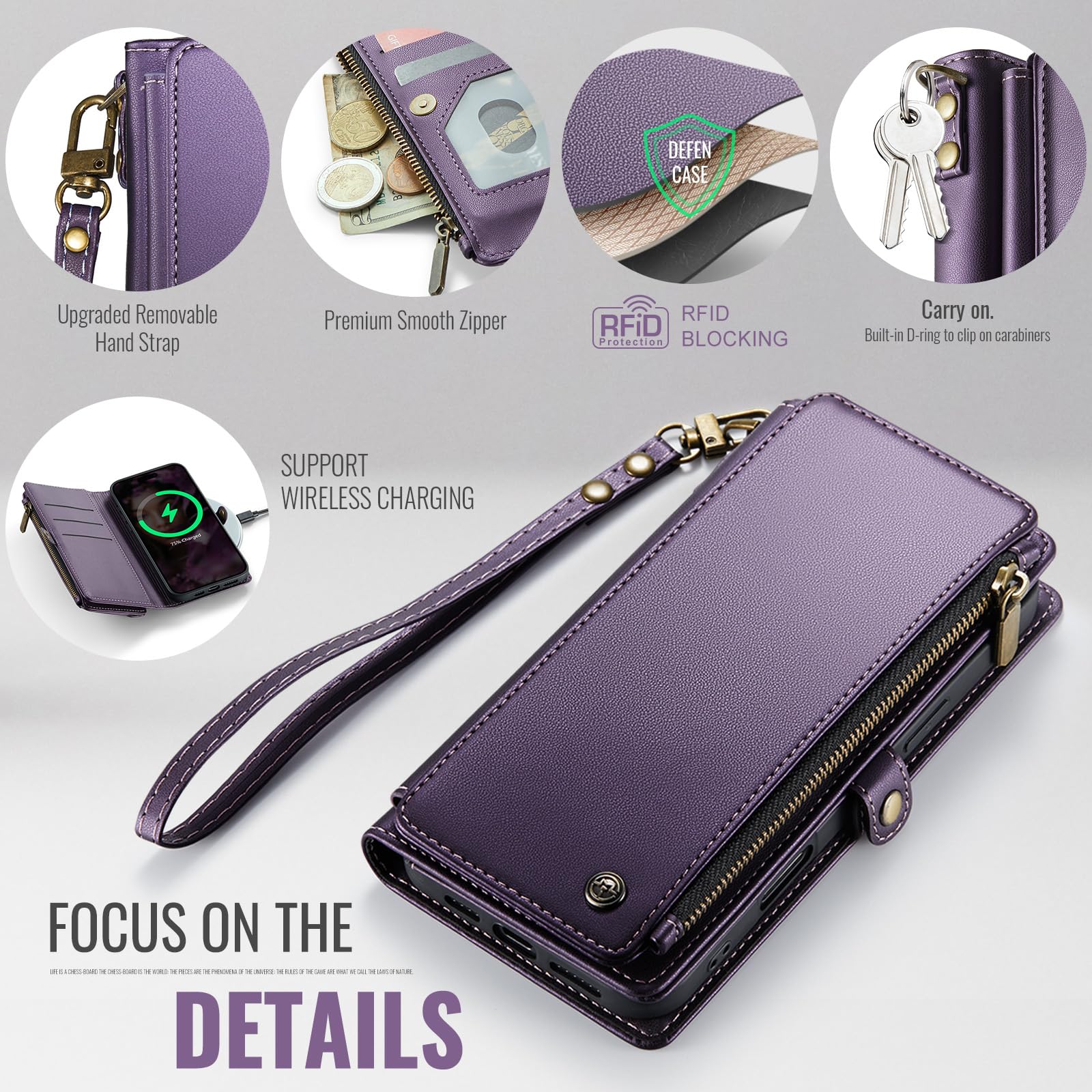 CaseMe IPhone 17 Pro Max Magnetic Wallet Case With RFID Blocking Purple