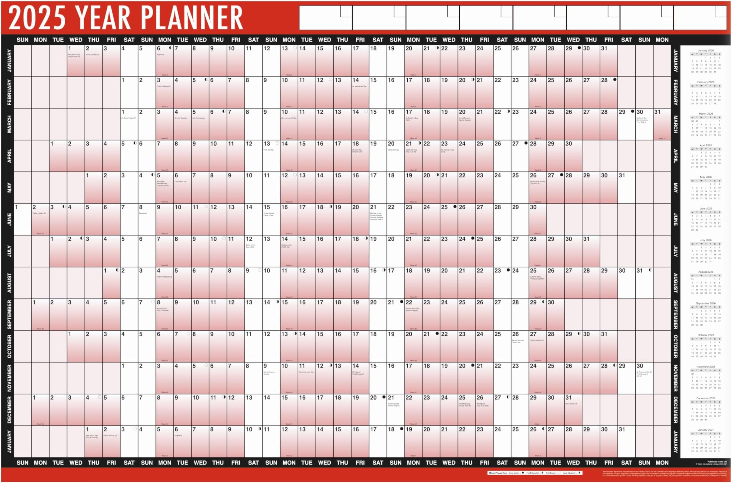 2025 Wall Planner Calendar A1 Large Laminated unmounted 85cm X 58cm