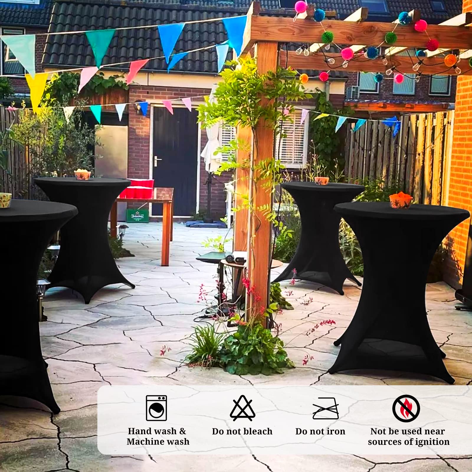 Pesonlook Paquete de 12 manteles de elastano para mesa de cóctel de 32 x 43 pulgadas, color negro, esquinas cuadradas, mantel de cóctel para bar, boda, cóctel, fiesta, banquete (color negro)