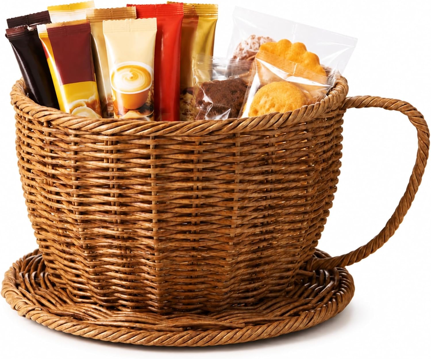 12 x 10 x 5.5 Inch Wicker Saucer Coffee Cup Decorative Basket