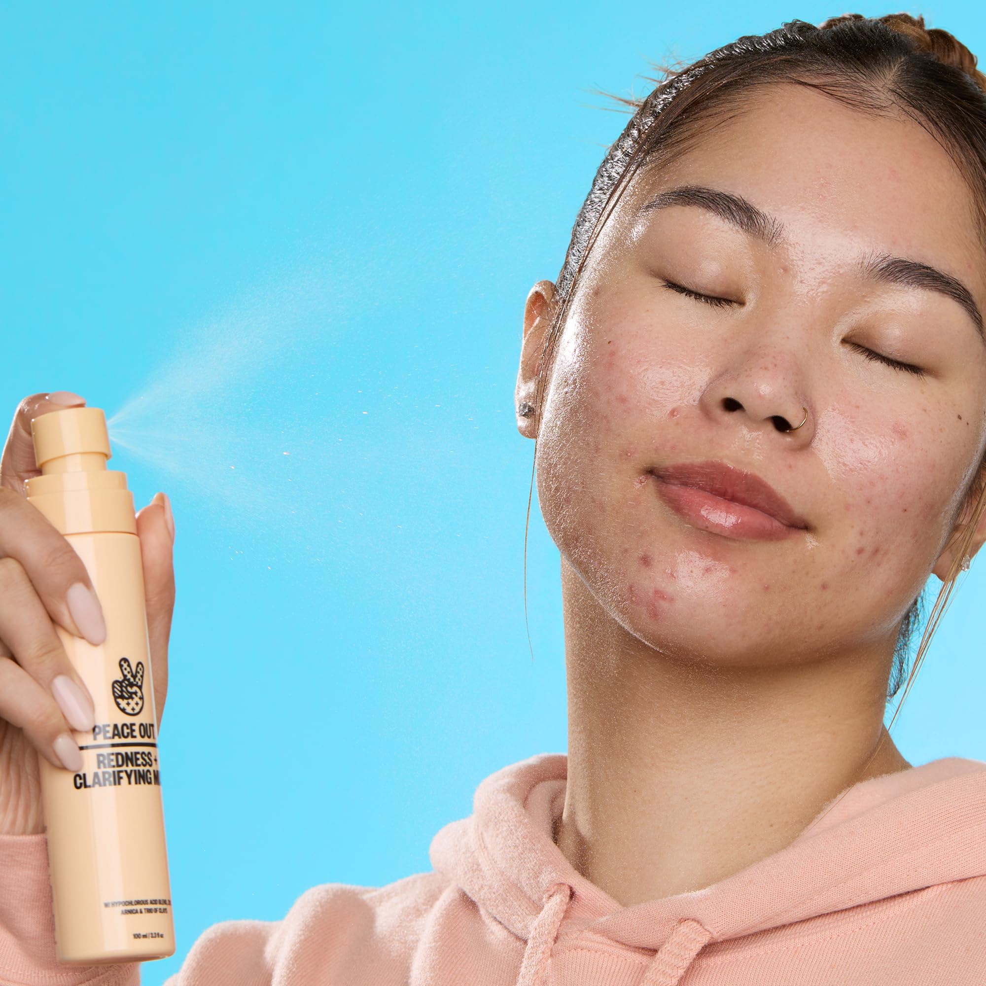 PEACE OUT Redness + Clarifying Mist, Hypochlorous Acid Facial Spray for Acne-Prone Skin, Helps Calm Redness, Control Excess Oil, and Refresh Skin Over and Under Makeup, 3.3 fl oz