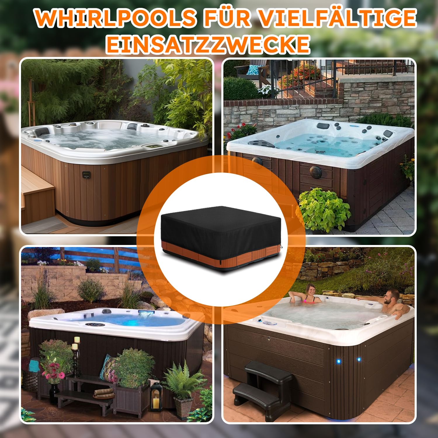 Copertura per vasca idromassaggio, Copertura Esterna Spa Covers,420D Oxford Copertura della Vasca idromassaggio, impermeabile, antipolvere, anti-UV, antivento. (200 * 200 * 85 cm)