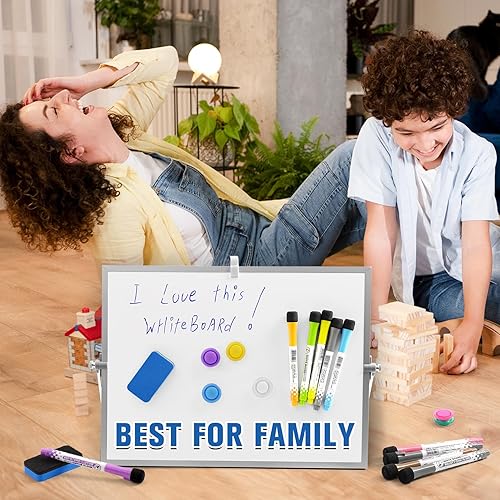 Miniatura 4 de Grtard Pizarra blanca magnética de borrado en seco, pizarra blanca de escritorio de doble cara de 16 x 12 pulgadas con soporte, juego de pizarra