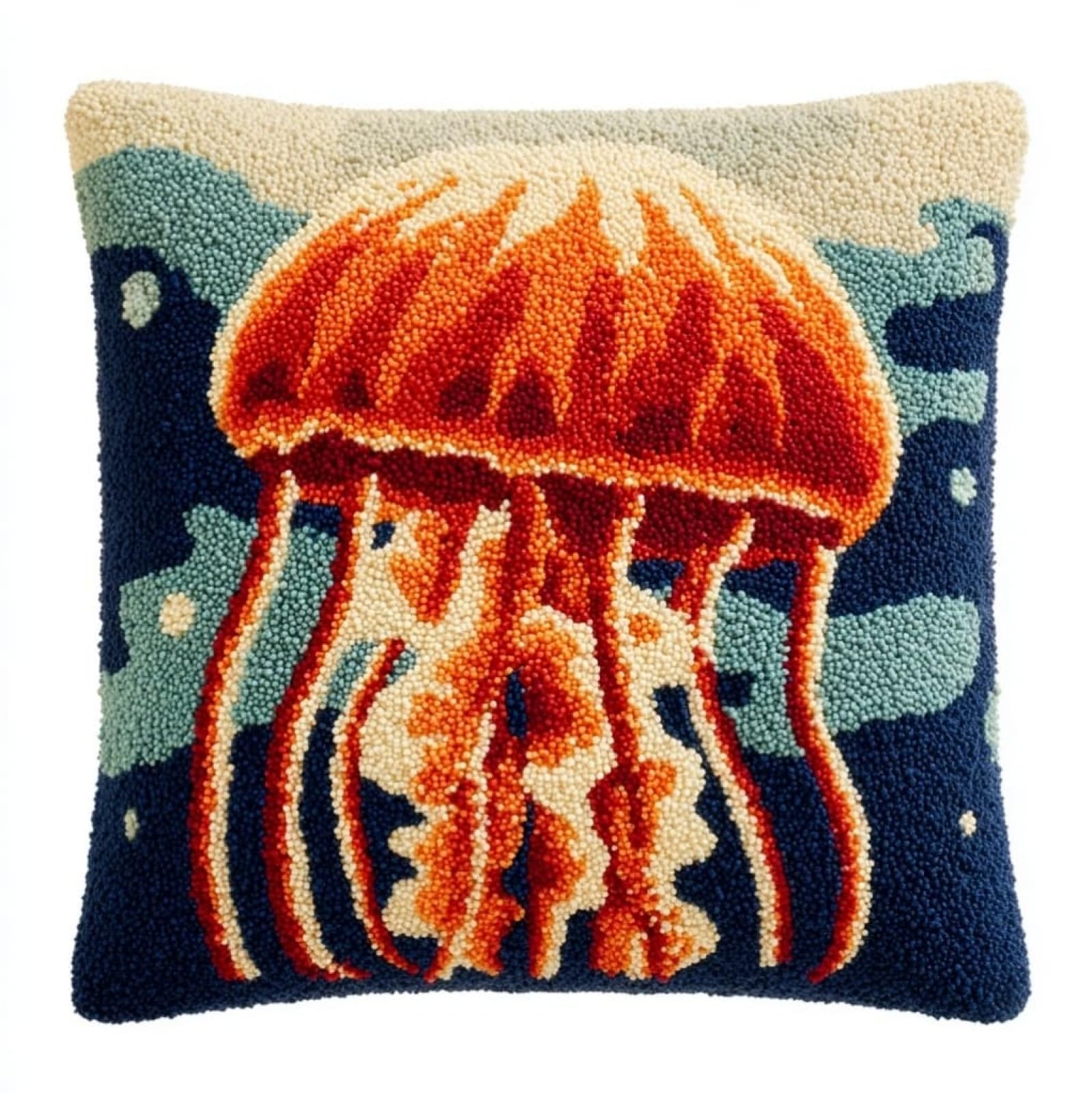 Wallustrioaw Cartoon Jellyfish Latch Hook Cushion Kit Diy 17X17in,