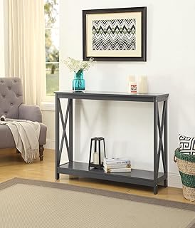 Grey Finish 3-Tier X-Design Occasional Console Sofa Table with Shelf Bookshelf Entryway Hallway by RAAMZO