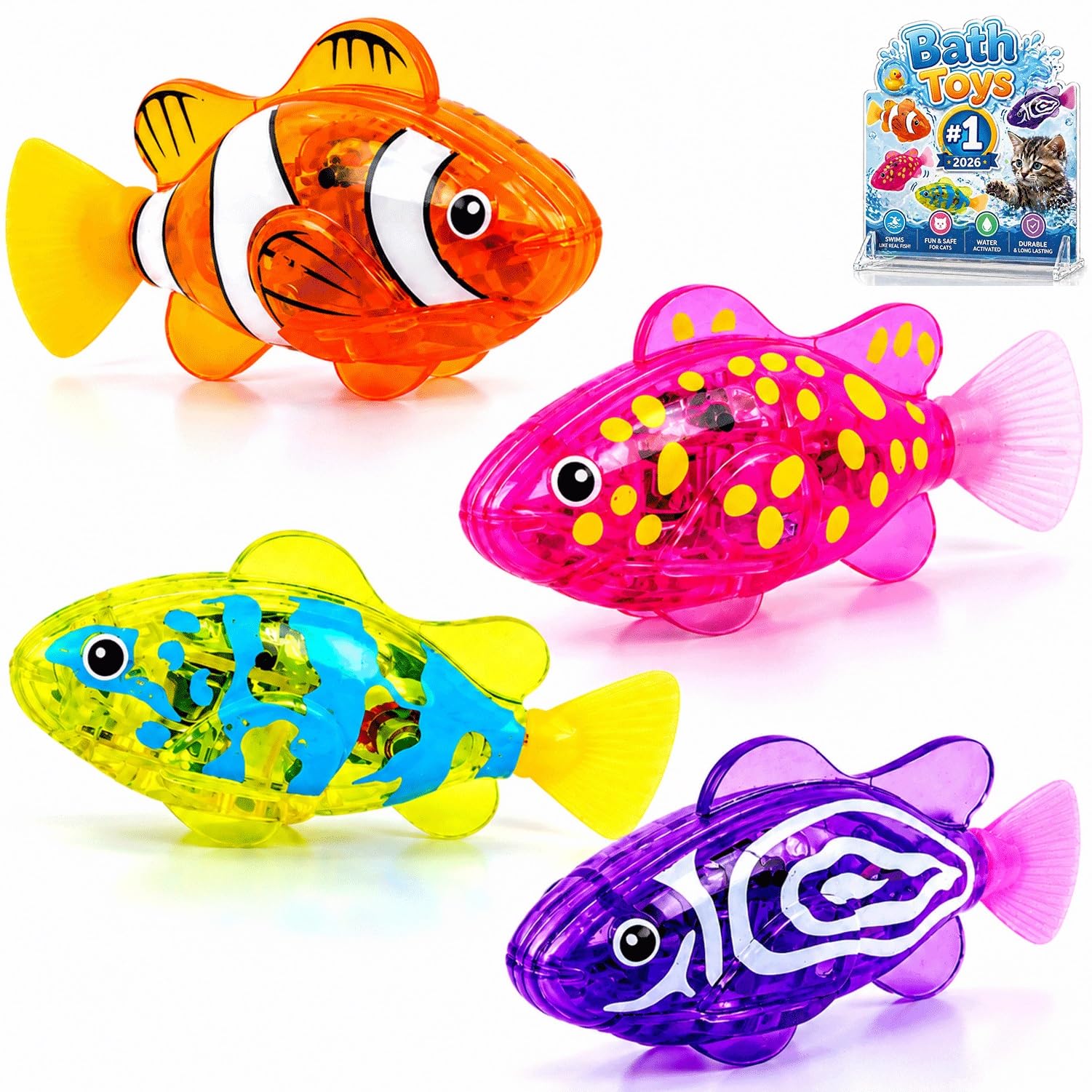 Electronic Pet Fish,Swimming Robot Toy For Cats, LED Light Electronic,Water Activated Sensors Technology,Cat Interactive Pet Toy Swimming Bath Toy(4psc)