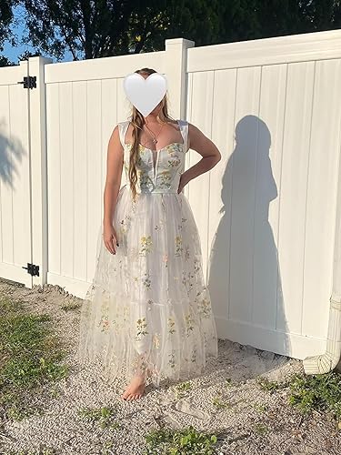 Miniatura 4 de Basgute Vestido de fiesta de tul con bordado de flores para mujer, corsé, línea A, formal, vestido de fiesta de noche