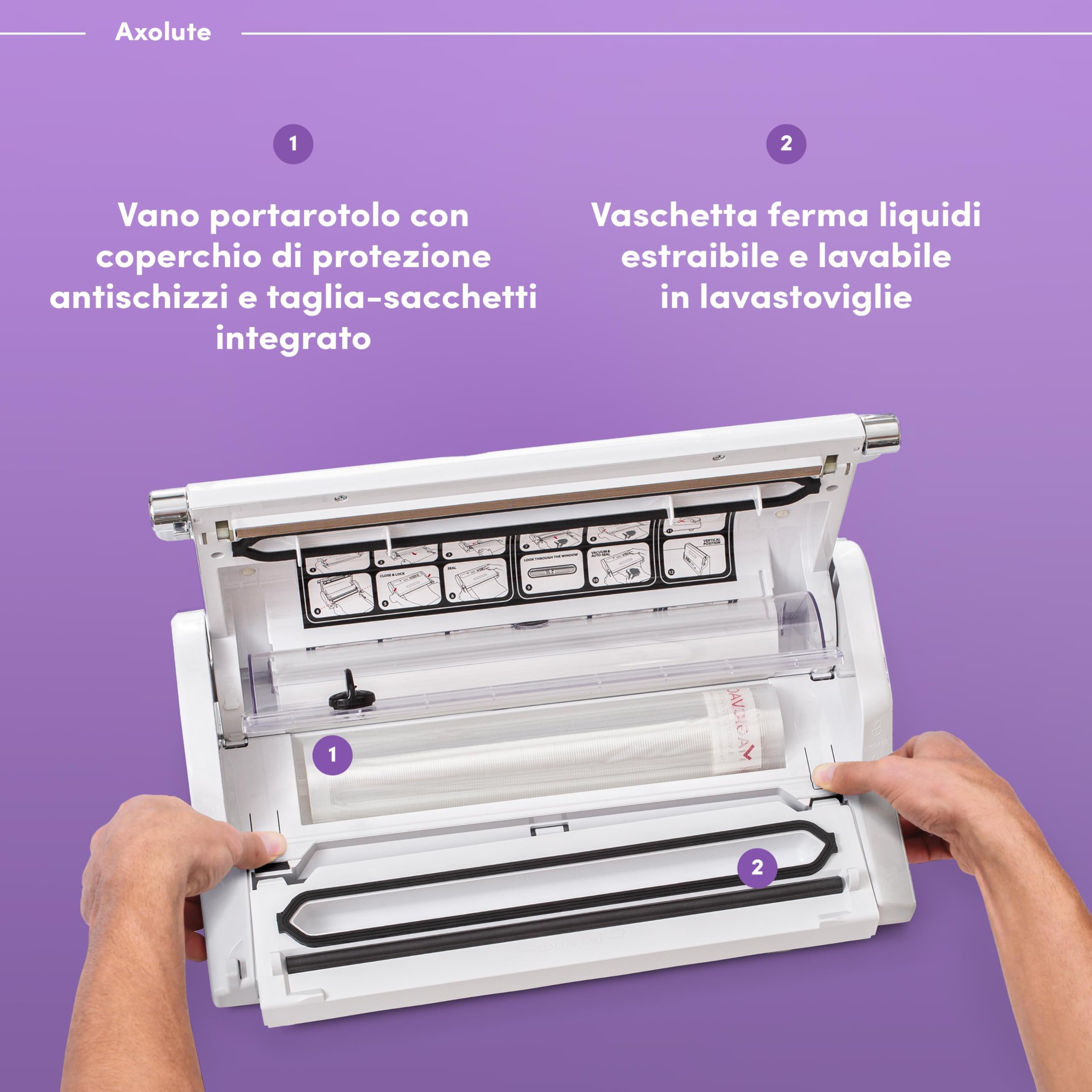 Magic Vac, Axolute, Macchina Sottovuoto Alimenti Multifunzione Professionale, per Sacchetti Sottovuoto e Cottura, con Potente Motore e Kit Sottovuoto Alimenti, Brevettata, Made in Italy, Bianca