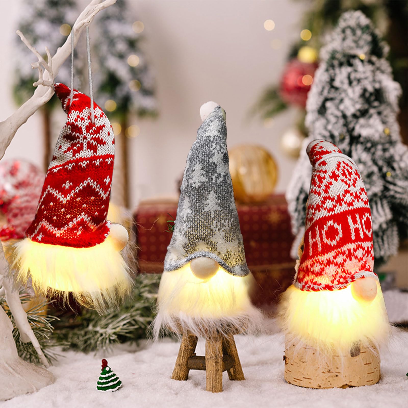 Lot De 3 Nains De Noël Avec éclairage LED - 16CM