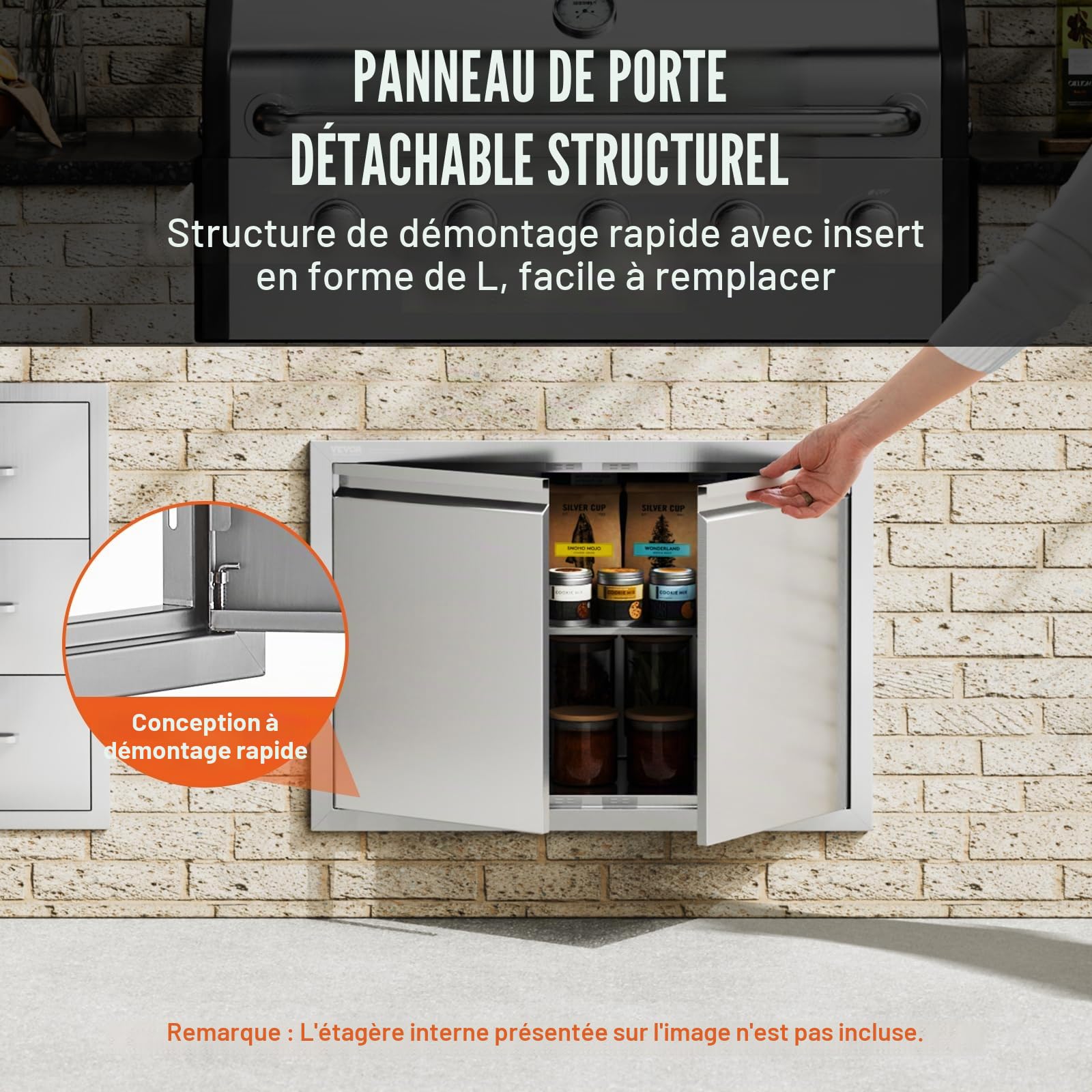VEVOR Porte d'Accès pour Barbecue, Double Porte de Cuisine Extérieure 762x532x45 mm, Porte Encastrée en Inox, avec Poignée Encastrée, pour Îlot de Barbecue, Station de Grillades, Placard Extérieure