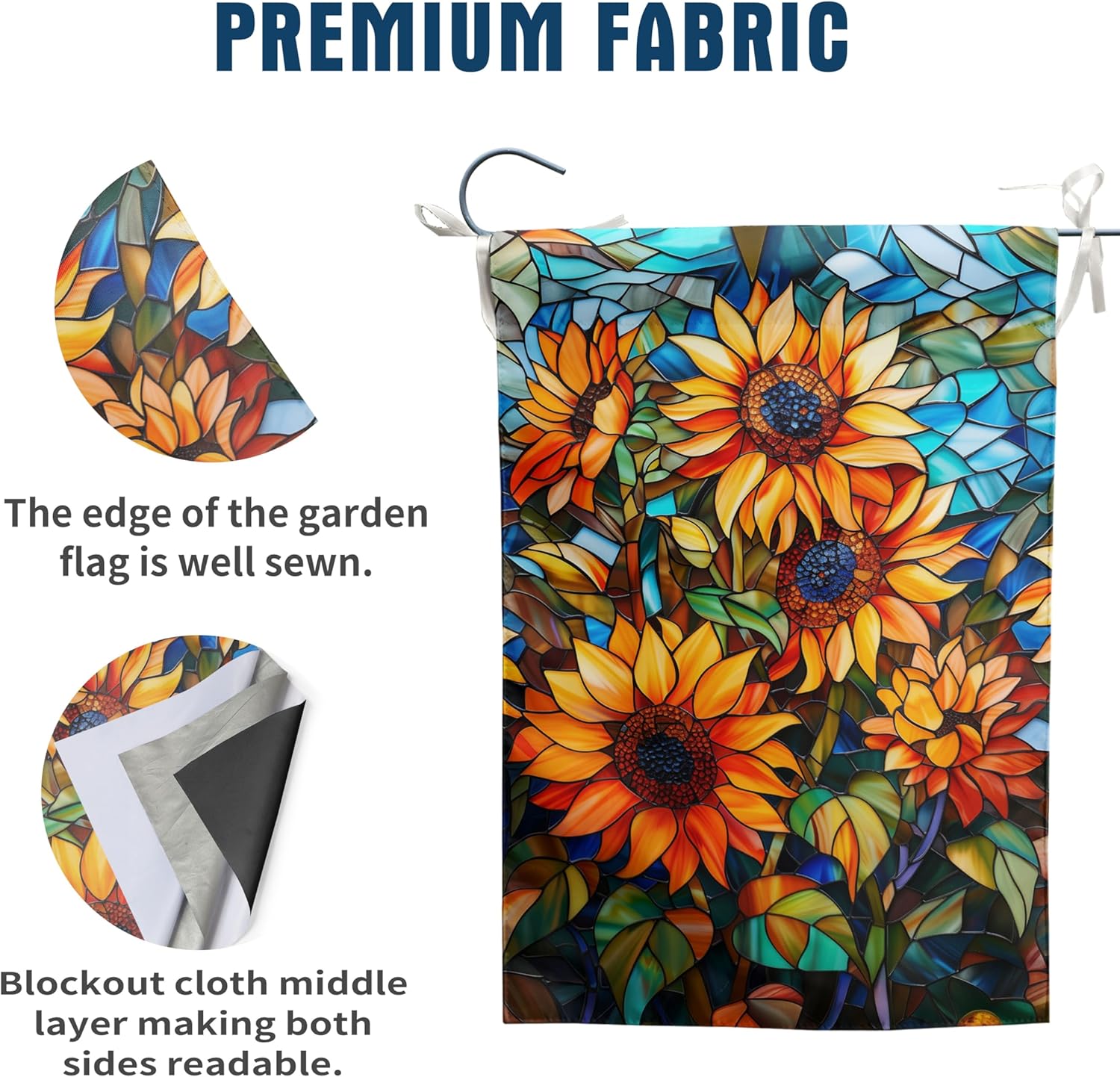 Fall Sunflower Garden Flag 12x18 Double Sided Small Autumn Flags for Outside Thanksgiving Outdoor Flag Stained Glass Floral Yard Flags Fall Porch Lawn Flags Decorative - Image 4