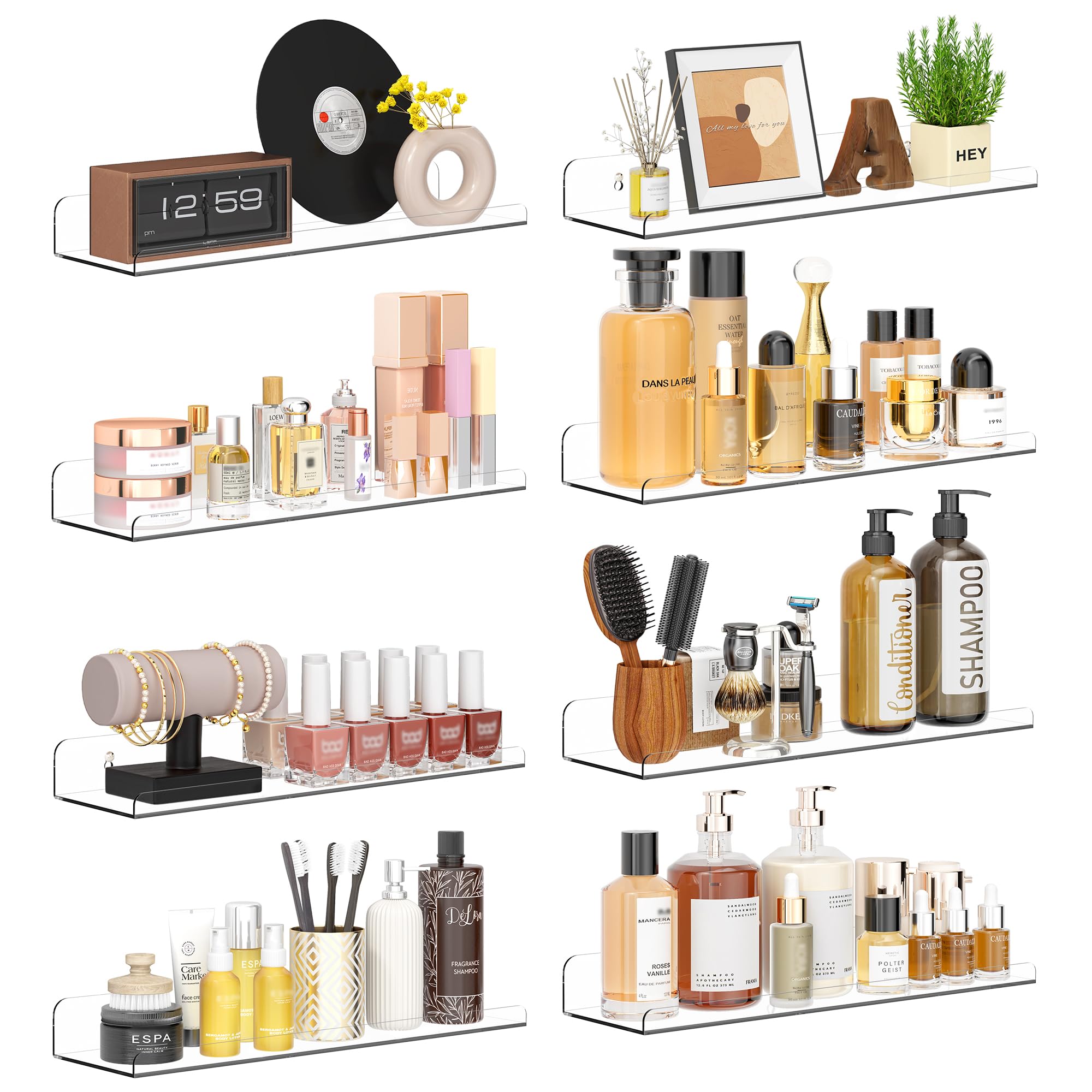 Qukaka Floating Shelves - 3 Pack, Clear Display Ledges -17 Qukaka Floating Shelves - 3 Pack, Clear Display Ledges -17