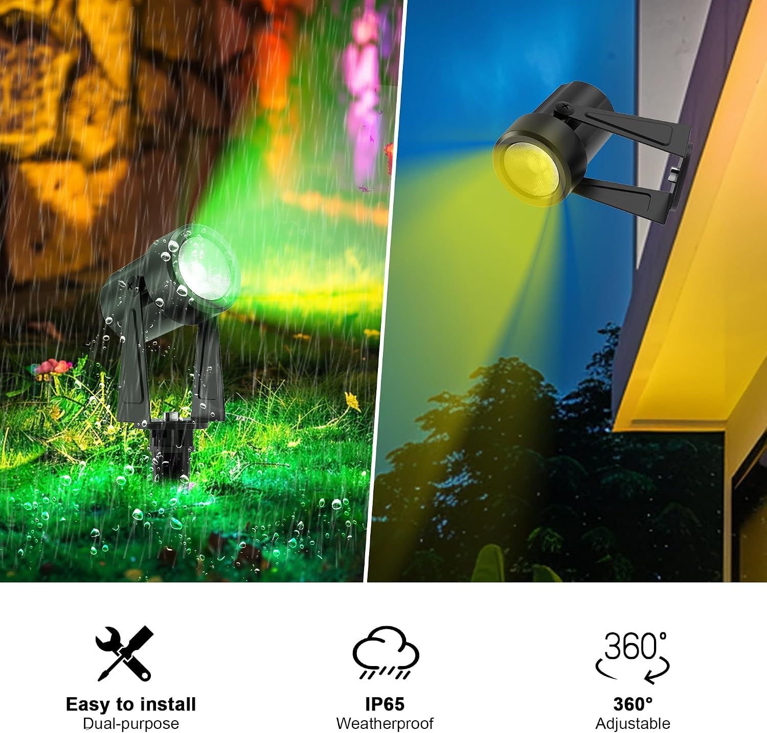 Banord RGBW Color Changing Outdoor Landscape Lighting, 4 Pack Low Voltage LED Outdoor Spotlight with Remote, IP65 Waterproof for Yard, Garden, Lawn