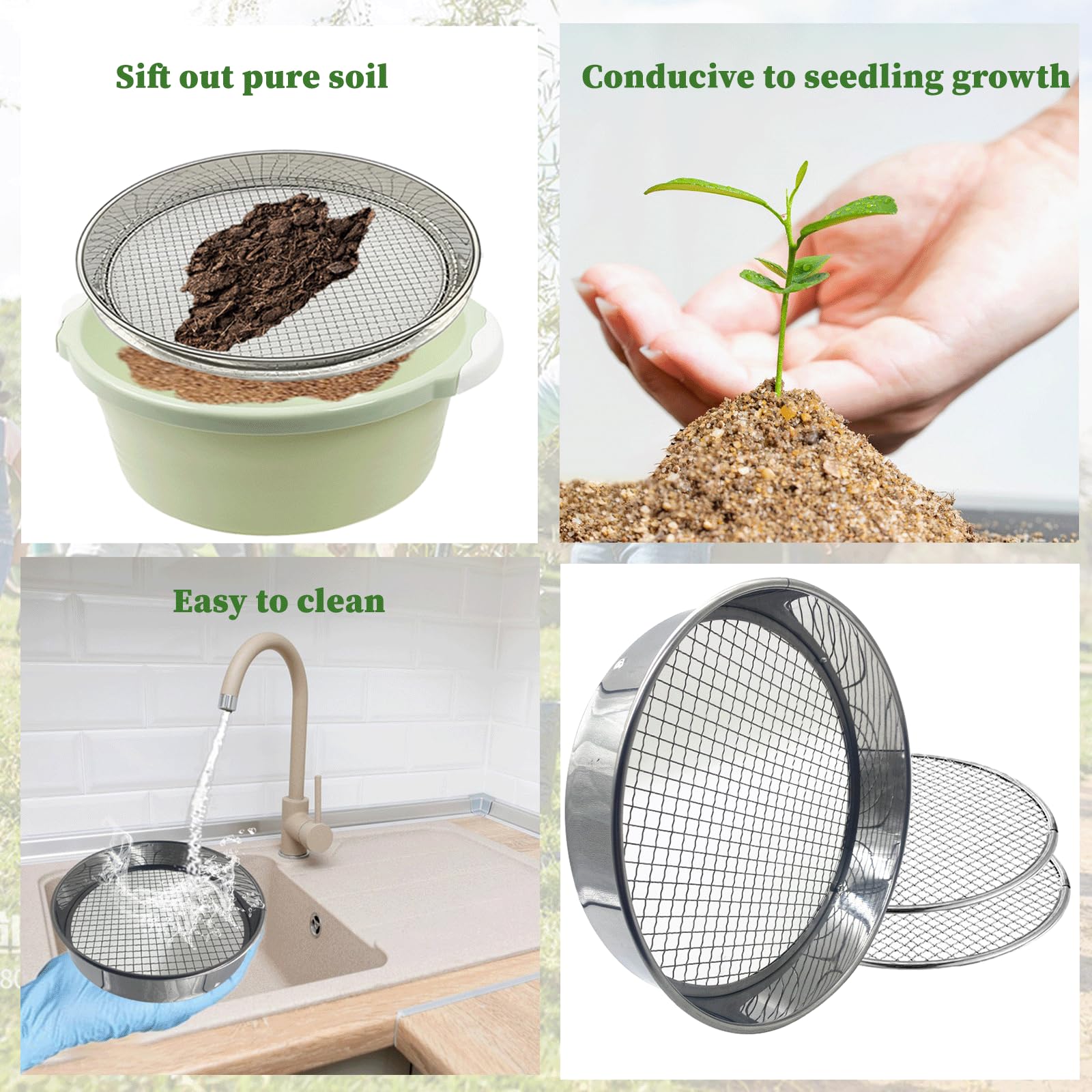 Setaccio da giardino, rete intercambiabile da 25 cm, setaccio per terriccio in metallo, per compostaggio Tamis, strumento per giardinaggio, essenziale per domare il terreno del giardino, durevole ed