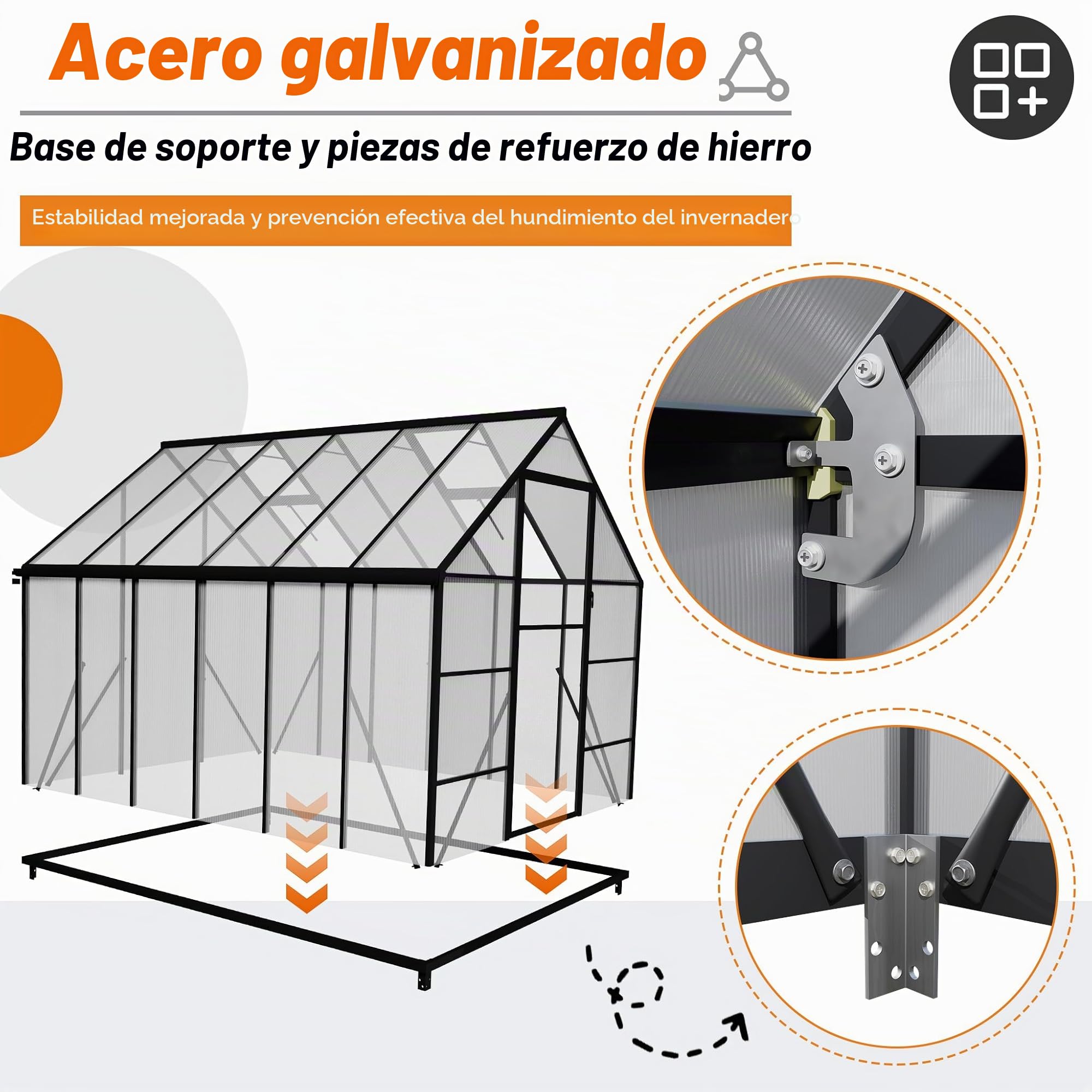 Invernadero de aluminio con PC paneles transparentes, claraboya, puerta y fundaciones, 305x250x205cm invernada tienda de jardinería accesible, vivero de cultivo para jardín y exterior