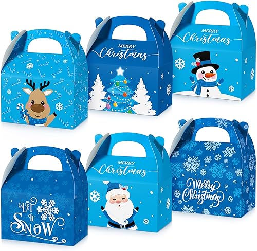 24 cajas de dulces de Navidad de cartón con asas, cajas de regalo de Navidad 3D con impresión vibrante para regalos de fiesta, dulces de chocolate y