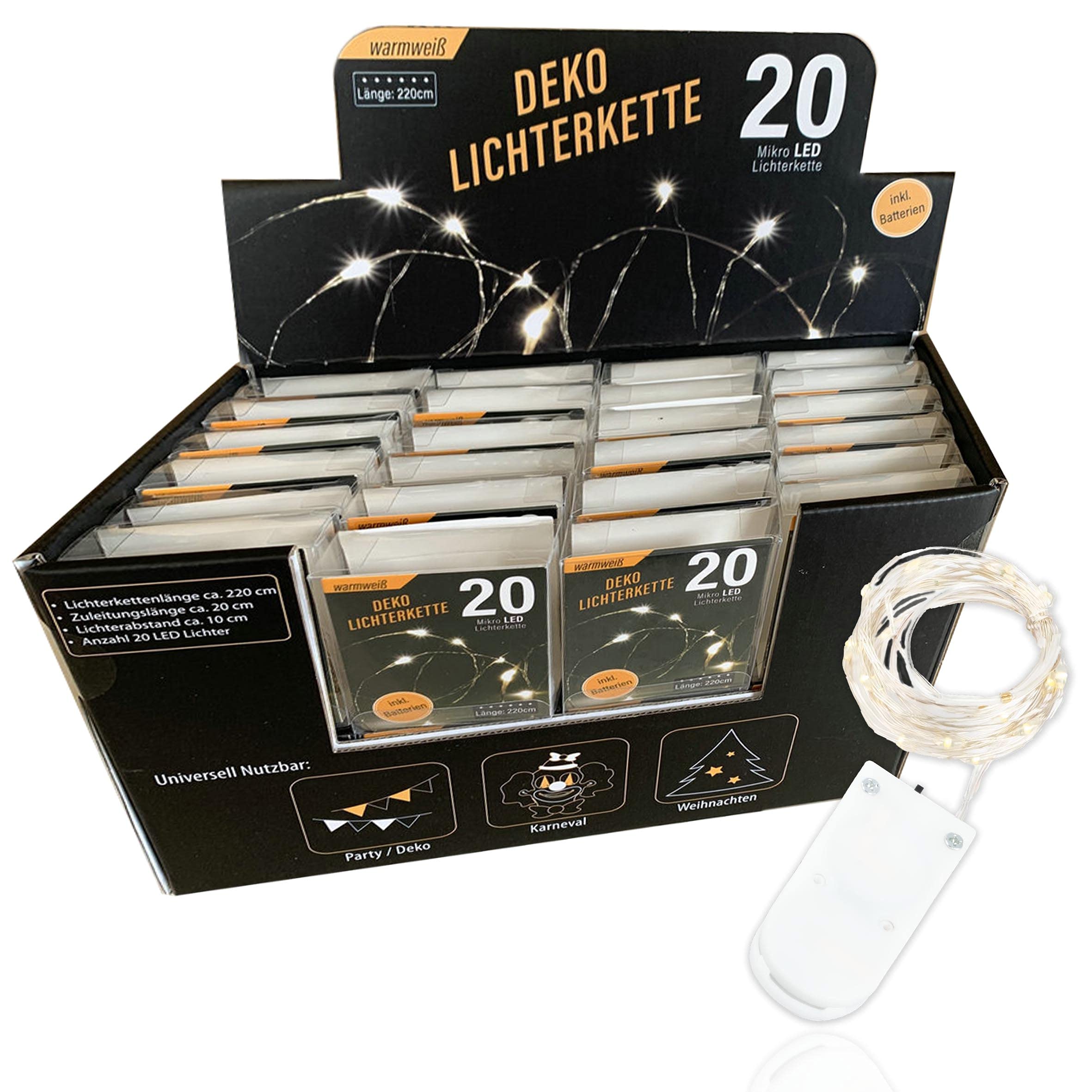 Set Micro LED Lichterkette mit Knopfzelle auf Silberdraht, Deko (48x20er)