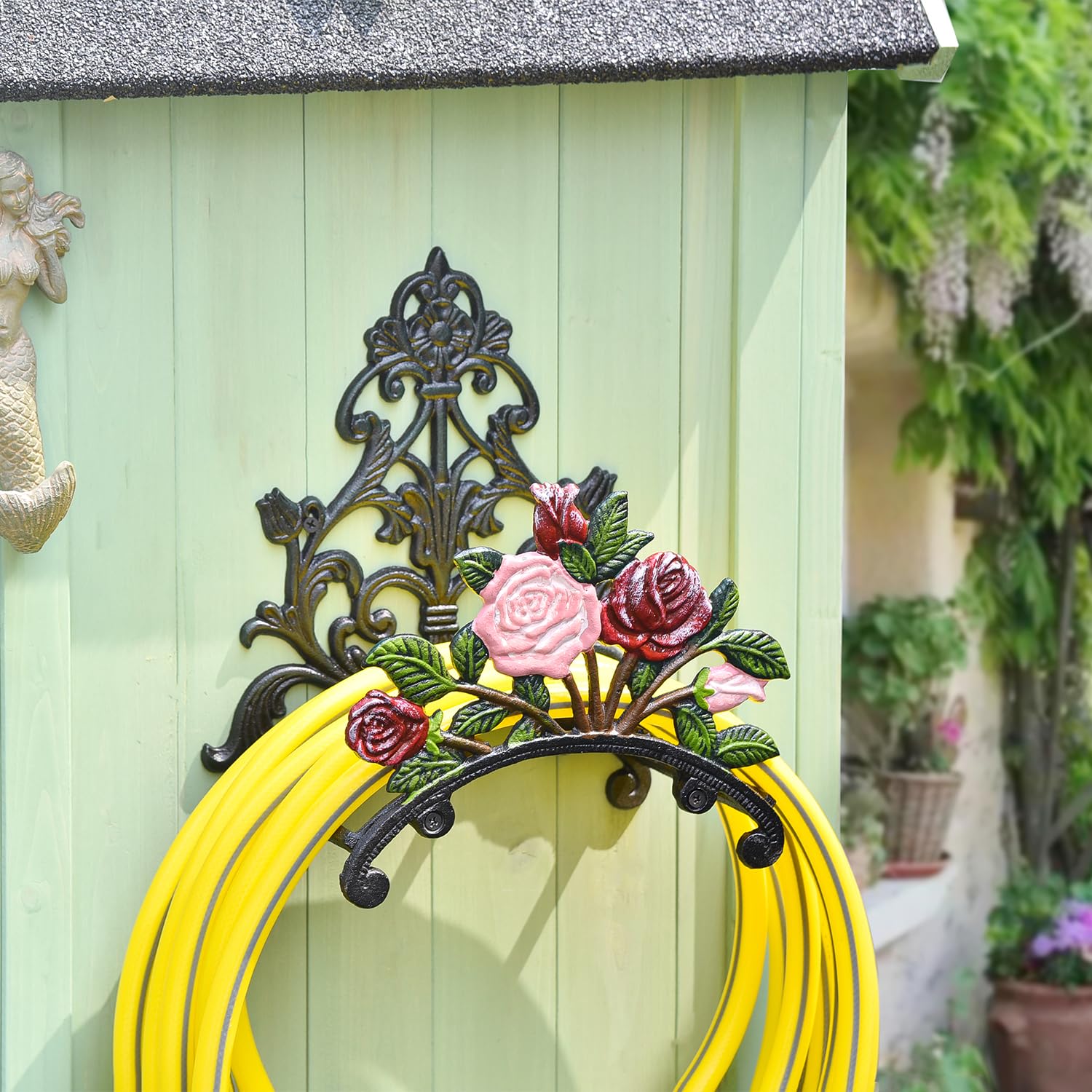 Sungmor Support Mural Pour Tuyau D'Arrosage En Fonte - Design Oiseau Vintage, Rangement Jardin Décoratif Et Robuste