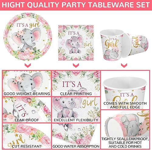 Vista 233 de Hushee Juego de 200 platos florales de papel para baby shower, servilletas, tazas, suministros de fiesta de baby shower, juego de vajilla desechable