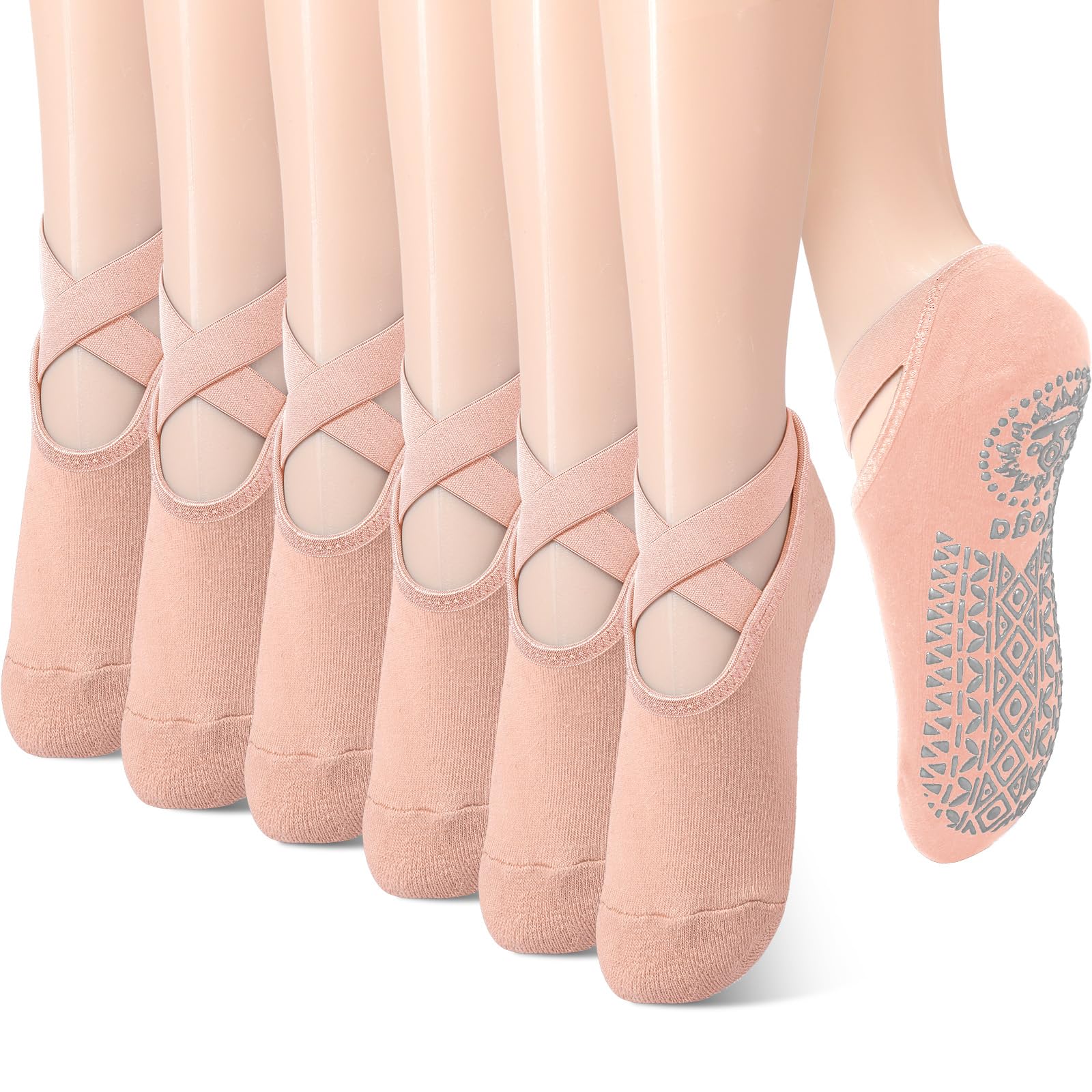 Geyoga 6 Pairs Pilates Socks with Grip Strap