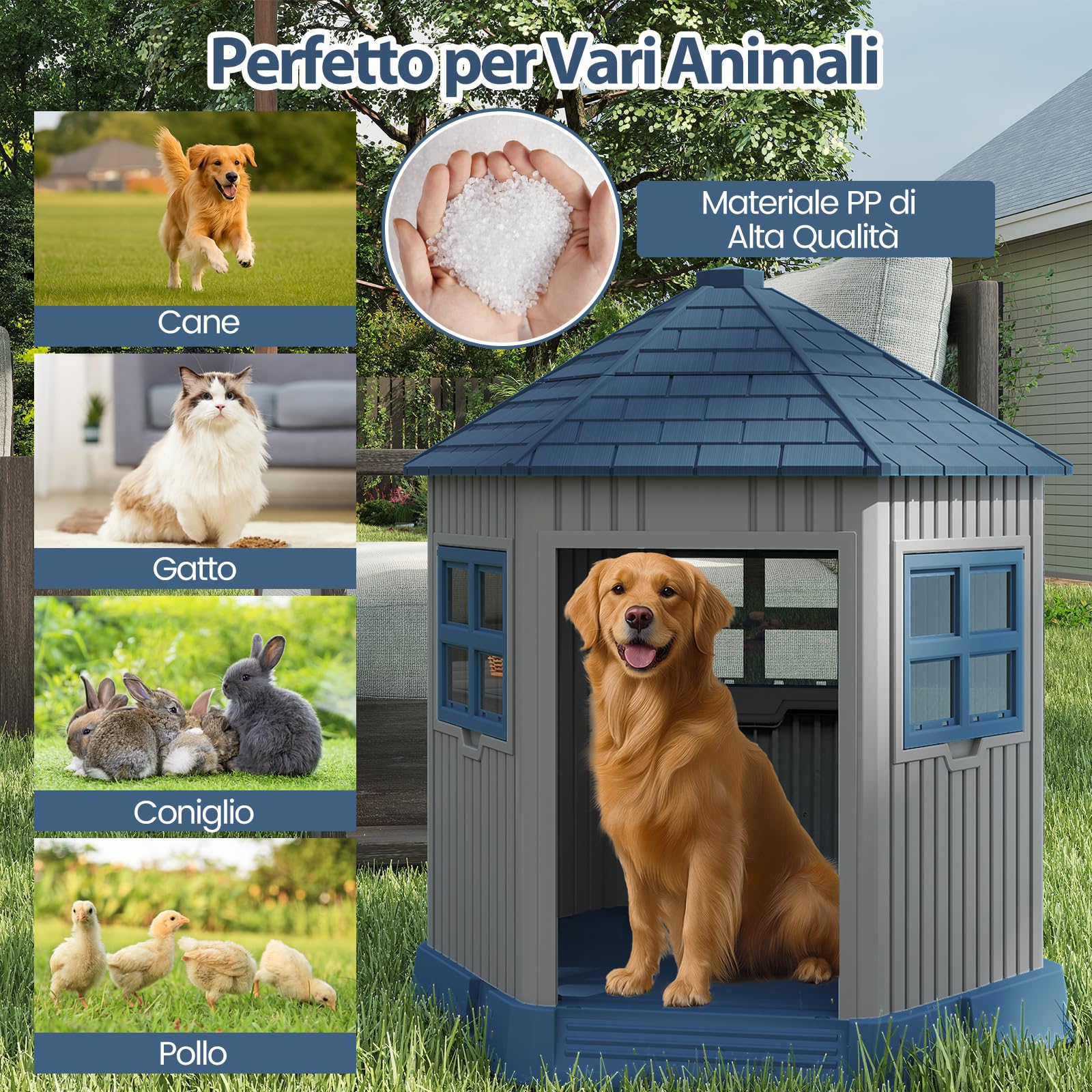 COSTWAY Cuccia per Cani da Interno ed Esterno, Casetta a Forma di Fienile con 2 Finestre e Lucernario, Tetto Inclinato e Grande Ingresso, Cuccia per Piccoli e Medi Cani
