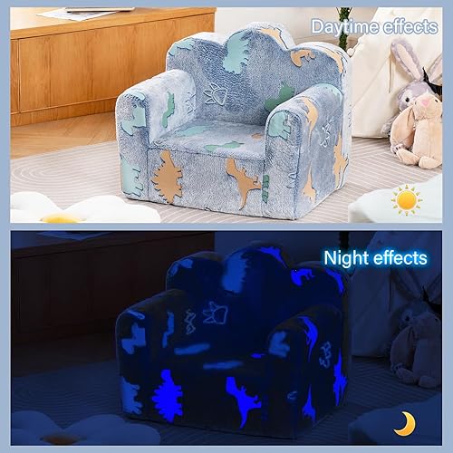 Miniatura 7 de Silla infantil de felpa para niños, sofá de felpa que brilla en la oscuridad, sofá para niños pequeños con funda lavable, asa de transporte, sofá