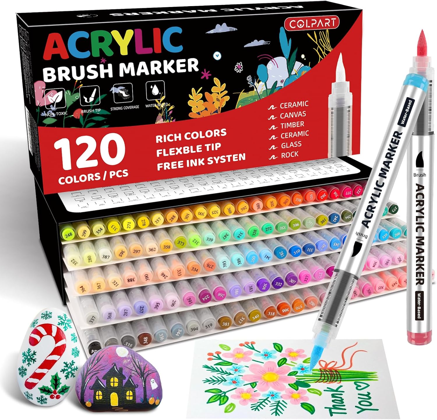 120 Colors Acrylic Paint Markers, Soft Brush Tip Paint Pens and Paint