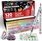 Marqueurs de peinture acrylique, Stylos de peinture acrylique,48 Couleurs Stylos à double pointe avec pointe de pinceau et pointe fine pour la peinture de roche,Plastique, Toile, Eggs de Pâques DIY Artisanat Art Supplies Panier de Pâques Stuffers