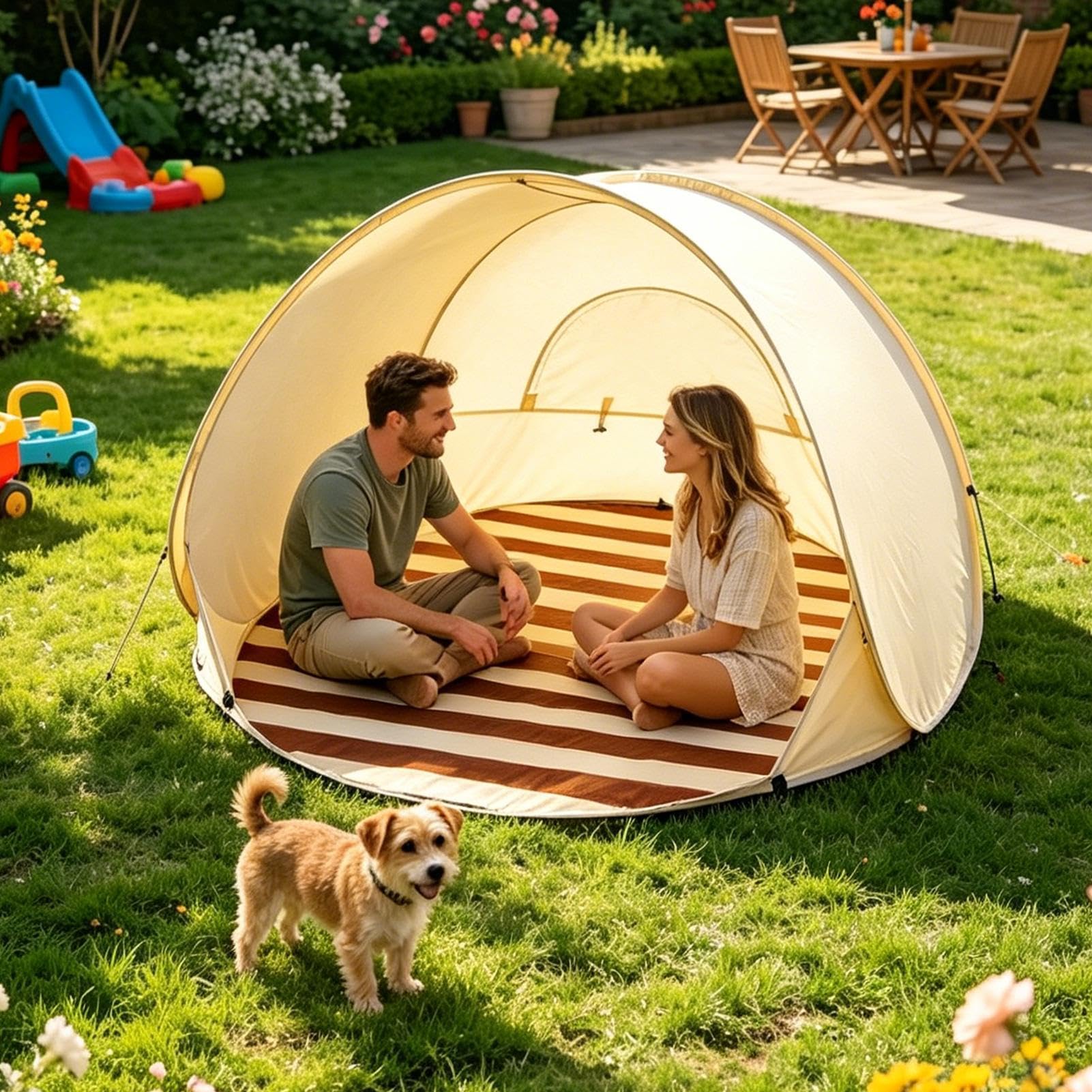 Tenda da Spiaggia 3-4 Persone Rete Fine Facile Portatile | Tenda Parasole Portatile Solare per Campeggio Pesca Escursionismo Picnic Viaggio Festa Estiva