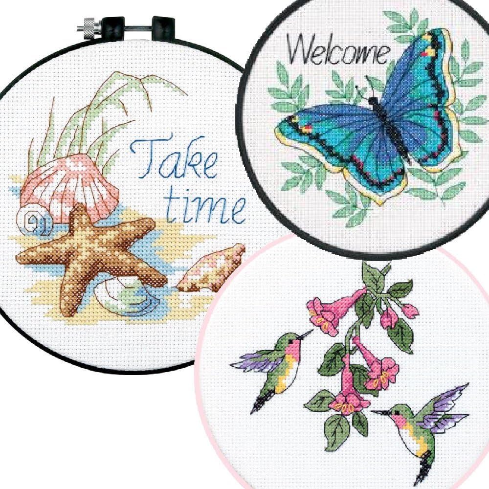 3 Item Learn-A-Craft Bundle: Take Time, Butterfly and Hummingbird Cross Stitch Kits Bundle