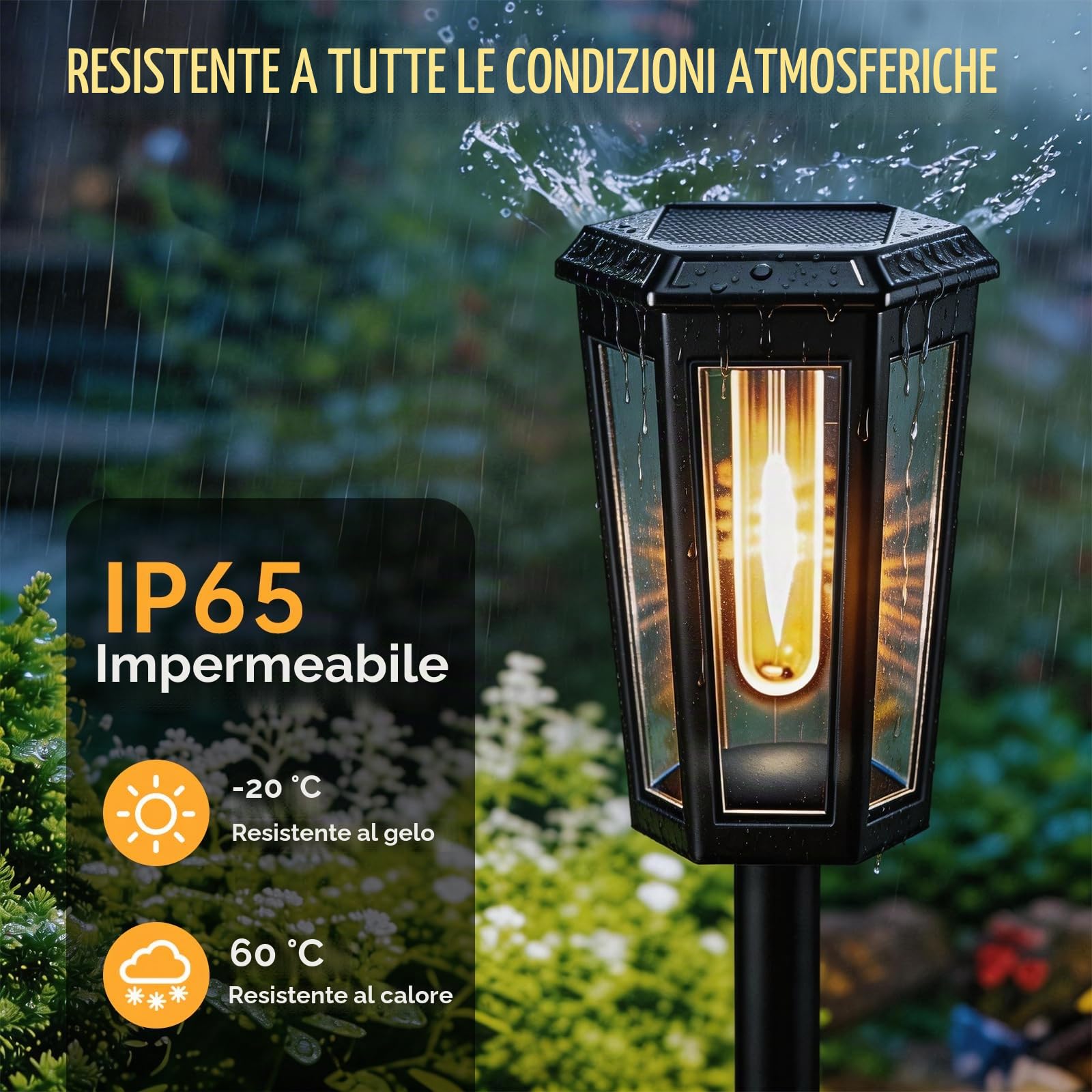 Lampade solari per esterni da giardino, 4 pezzi, luci solari da giardino con luce calda, IP65, impermeabili, per auto, accensione/spegnimento a LED, per esterni, decorazione da giardino