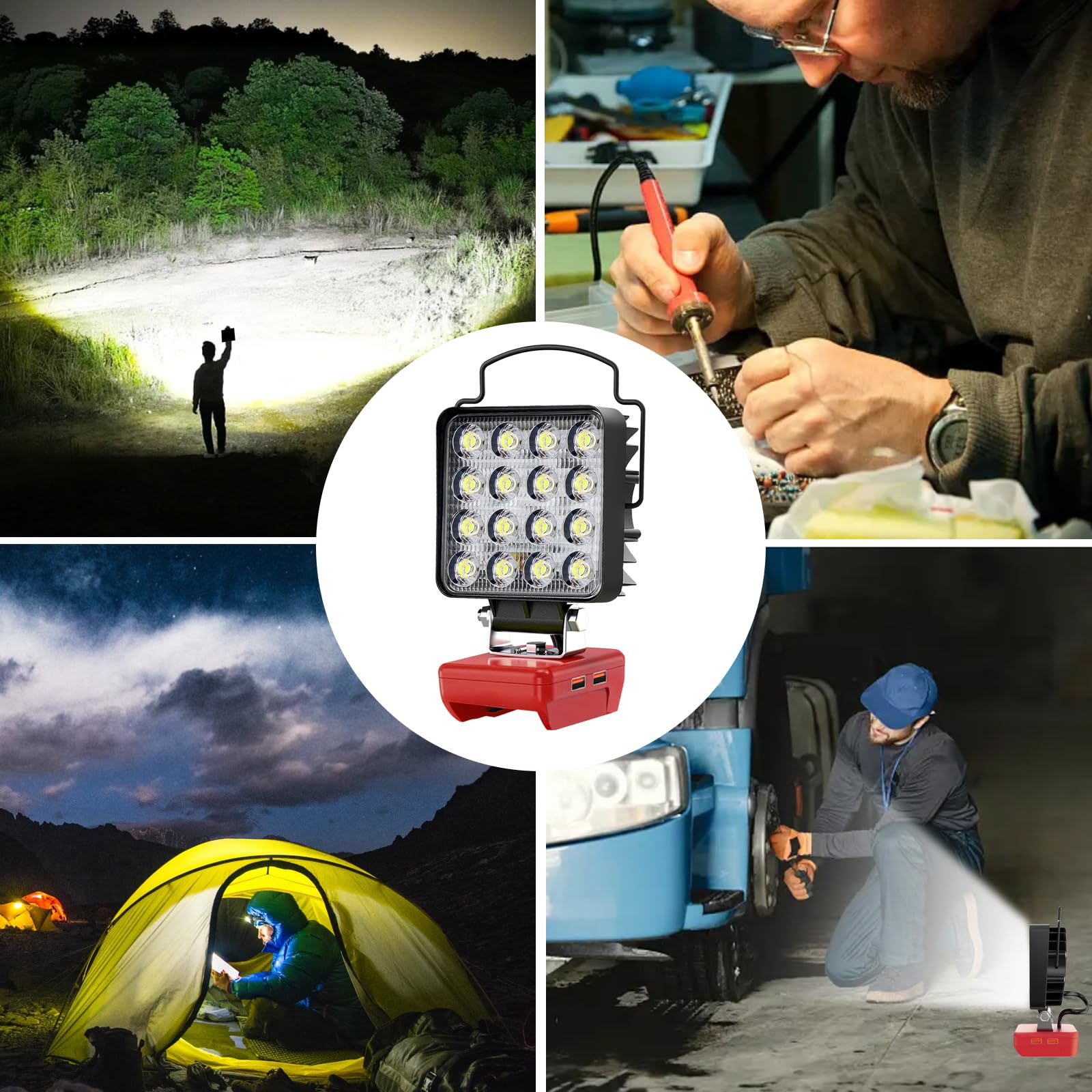 Lámpara Led Sin Cuerda Compatible con Milwaukee M18 Luces de Trabajo Alimentadas por Baterías,34W 5000Lm Linterna de Trabajo de Inundación Portátil con Puerto de Cargador USB para Acampar