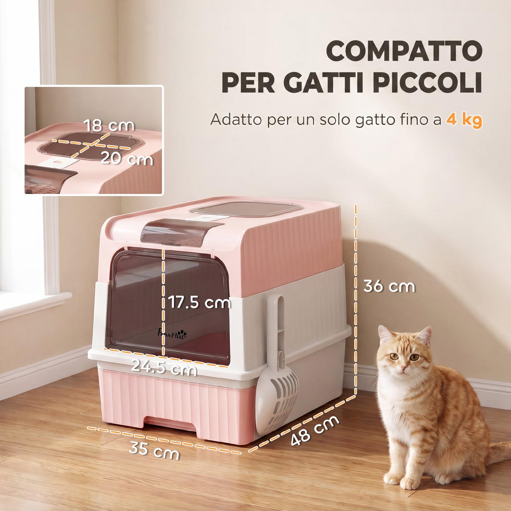 PawHut Litière Chat avec Couvercle, tiroir amov., Pelle, intimité, Rose