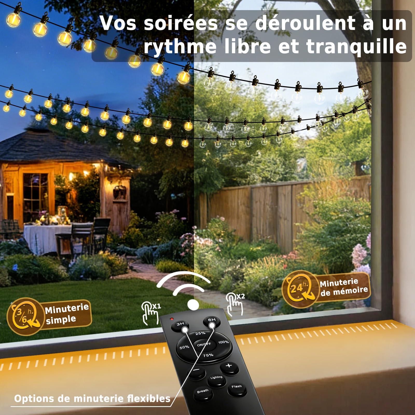 Guirlande Lumineuse Exterieure 30M LED Guinguette Connectable 60+2 G40 Ampoules IP65 Télécommande 4 Modes Minuterie