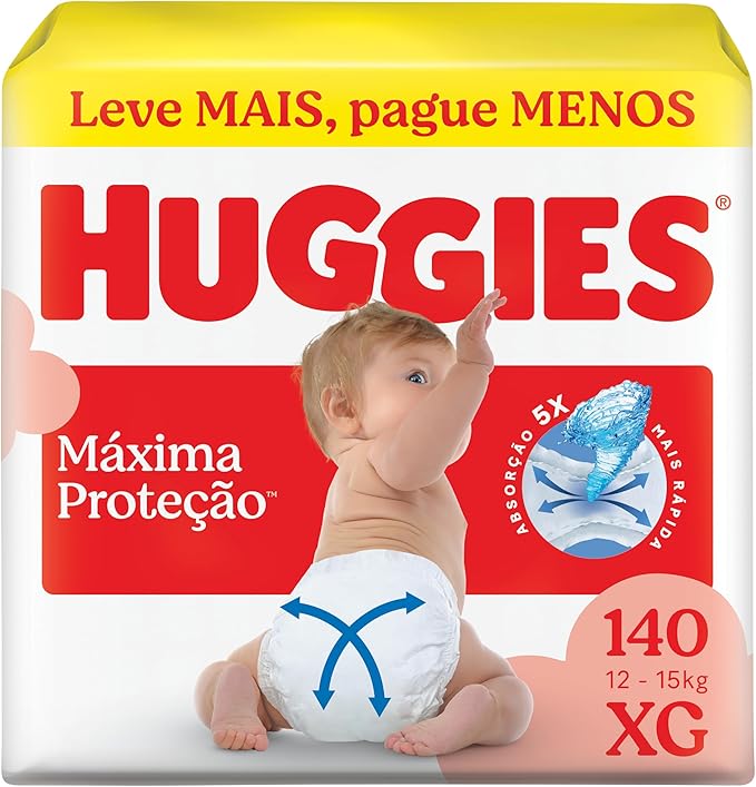 Fralda Descartável Huggies Máxima Proteção Tamanho XG 140 unidades